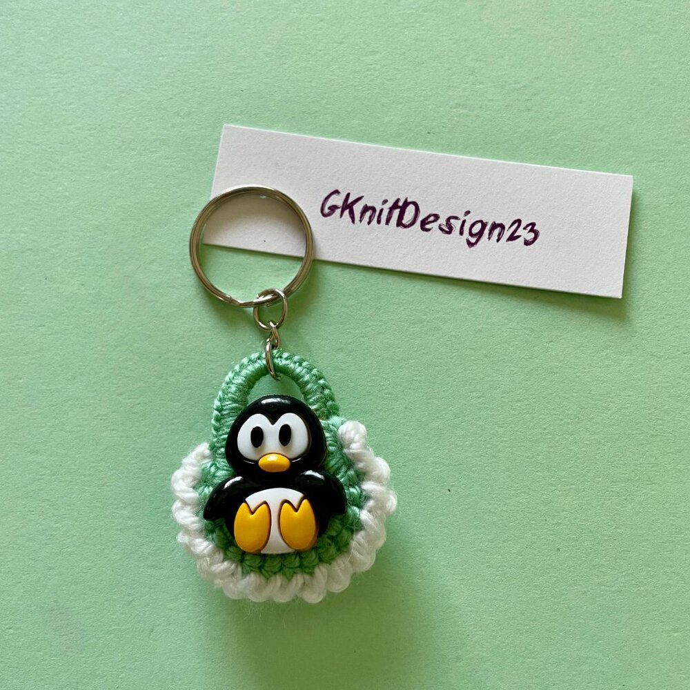Crochet Keychain Charm, Handmade Little Penguin Backpack Charm - Picture 2 of 8